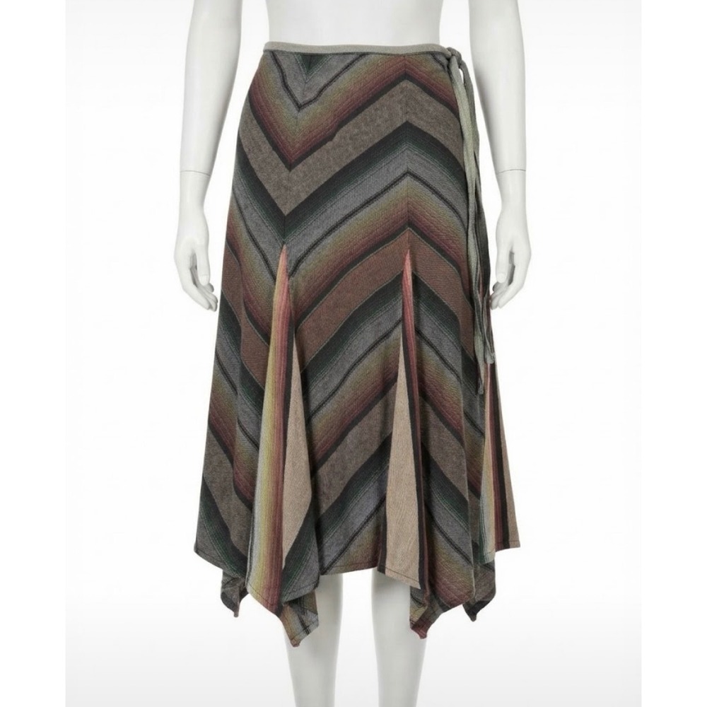 AIC Serape Stripe Chevron Handkerchief Hem Midi Skirt XS/S Western Boho Y2K
